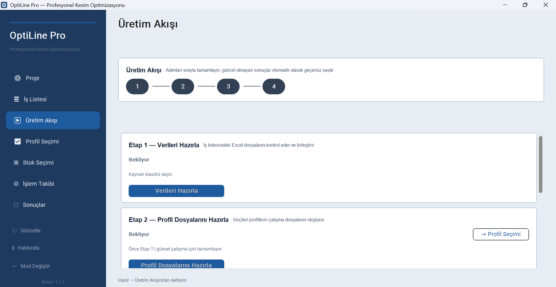 OptiLine Pro üretim akışı